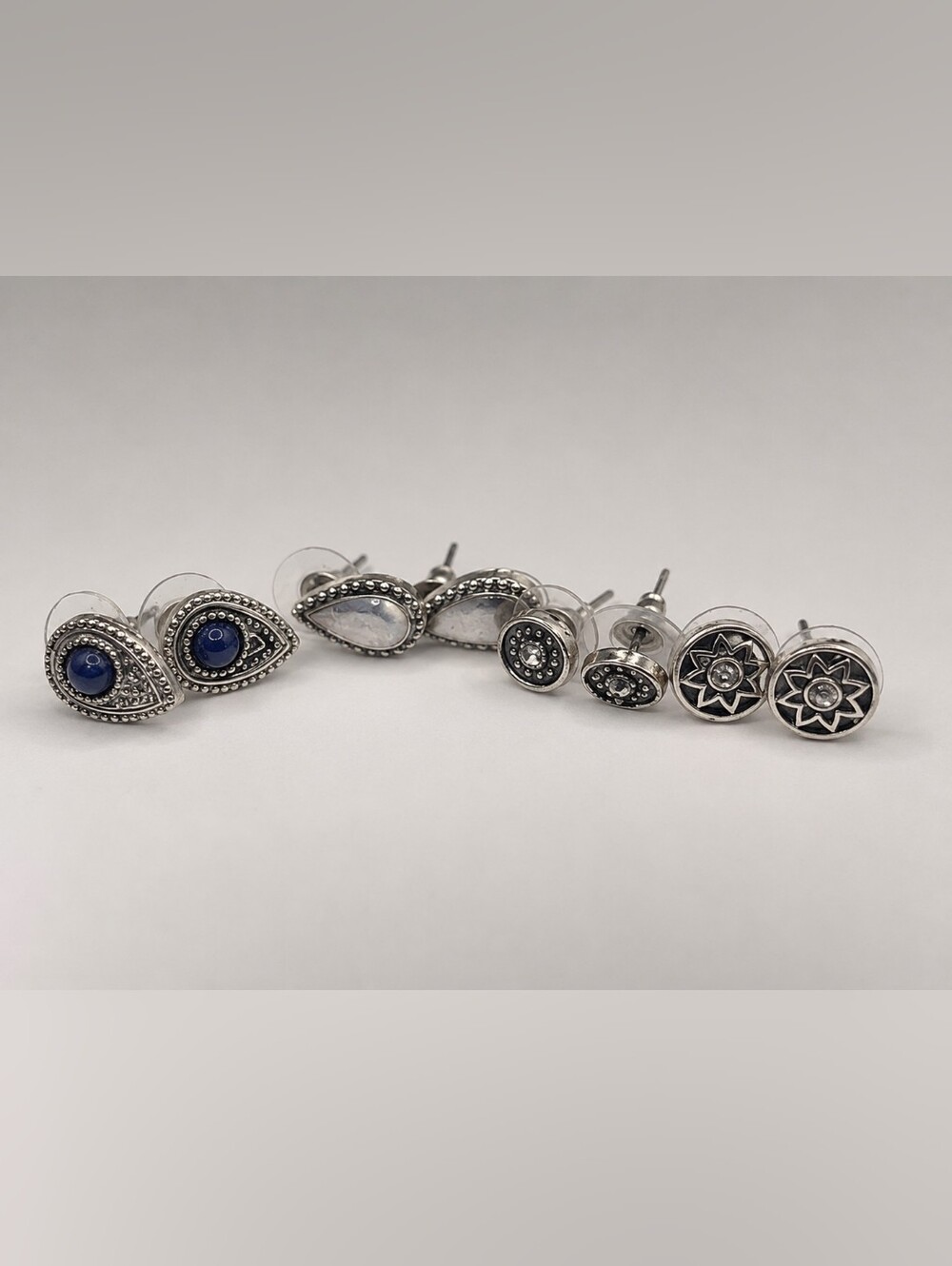Silver Tone and Blue Spiral Earring Bundle with Vintage Finish